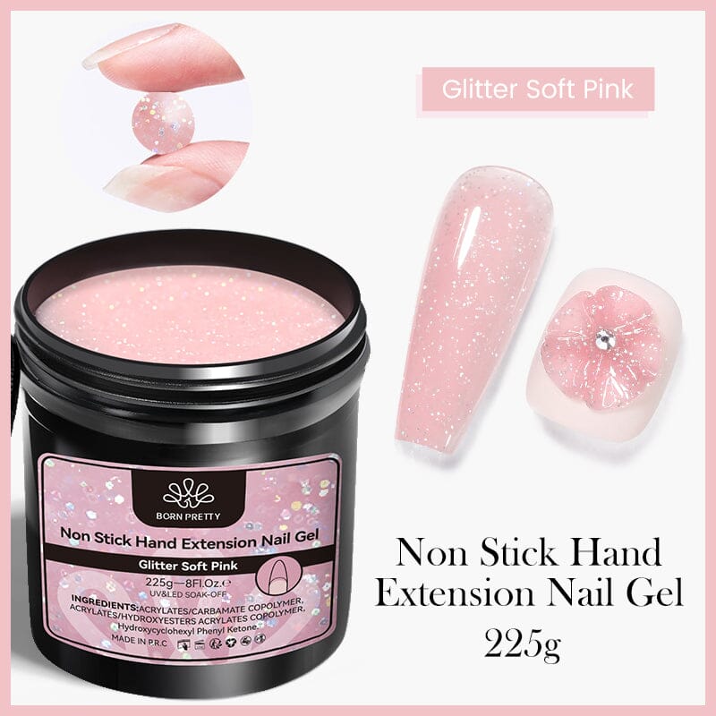 Non Stick Hand Extension Nail Gel 225g Gel Nail Polish BORN PRETTY Glitter Soft Pink 