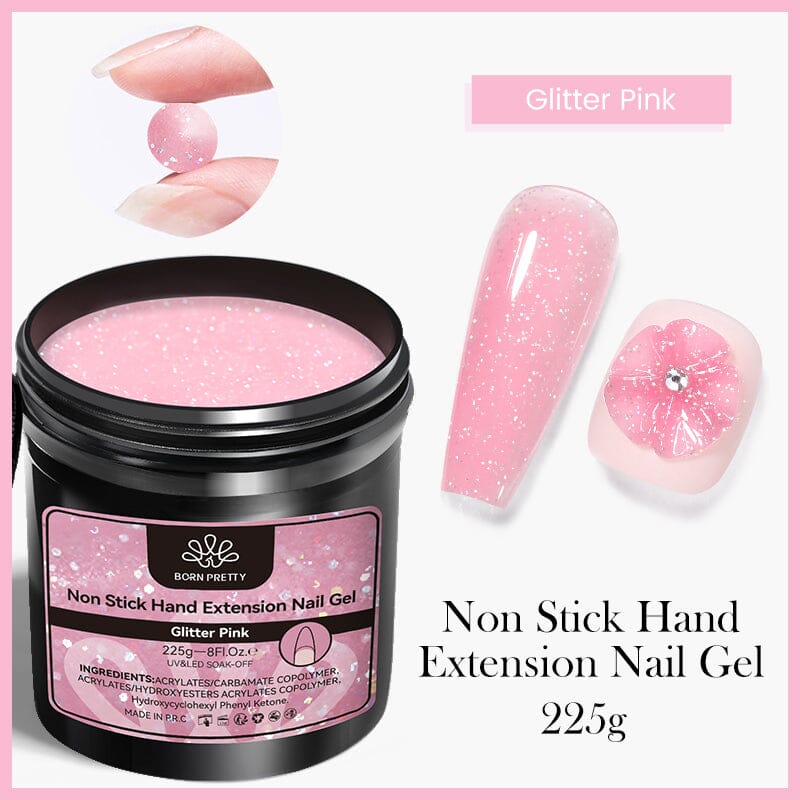 Non Stick Hand Extension Nail Gel 225g Gel Nail Polish BORN PRETTY Glitter Pink 