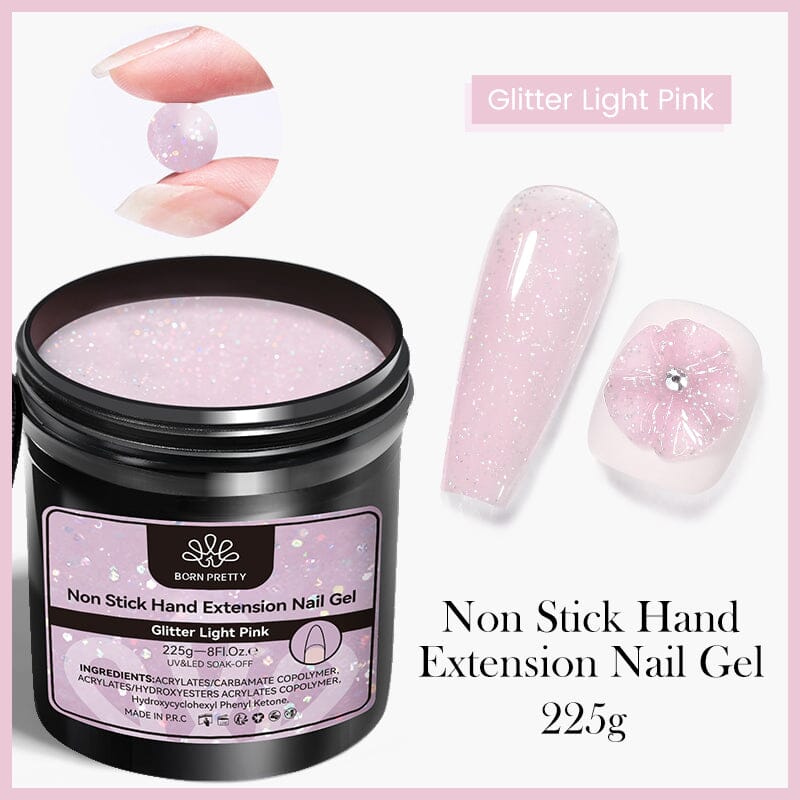 Non Stick Hand Extension Nail Gel 225g Gel Nail Polish BORN PRETTY Glitter Light Pink 