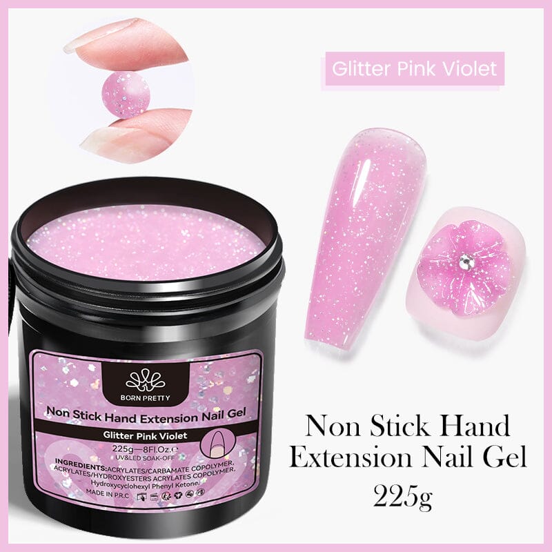 Non Stick Hand Extension Nail Gel 225g Gel Nail Polish BORN PRETTY Glitter Pink Violet 