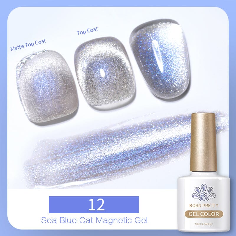 Sea Blue Cat Magnetic Gel 10ml 12 Gel Nail Polish BORN PRETTY 
