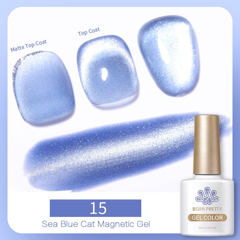 Sea Blue Cat Magnetic Gel 10ml 15 Gel Nail Polish BORN PRETTY 