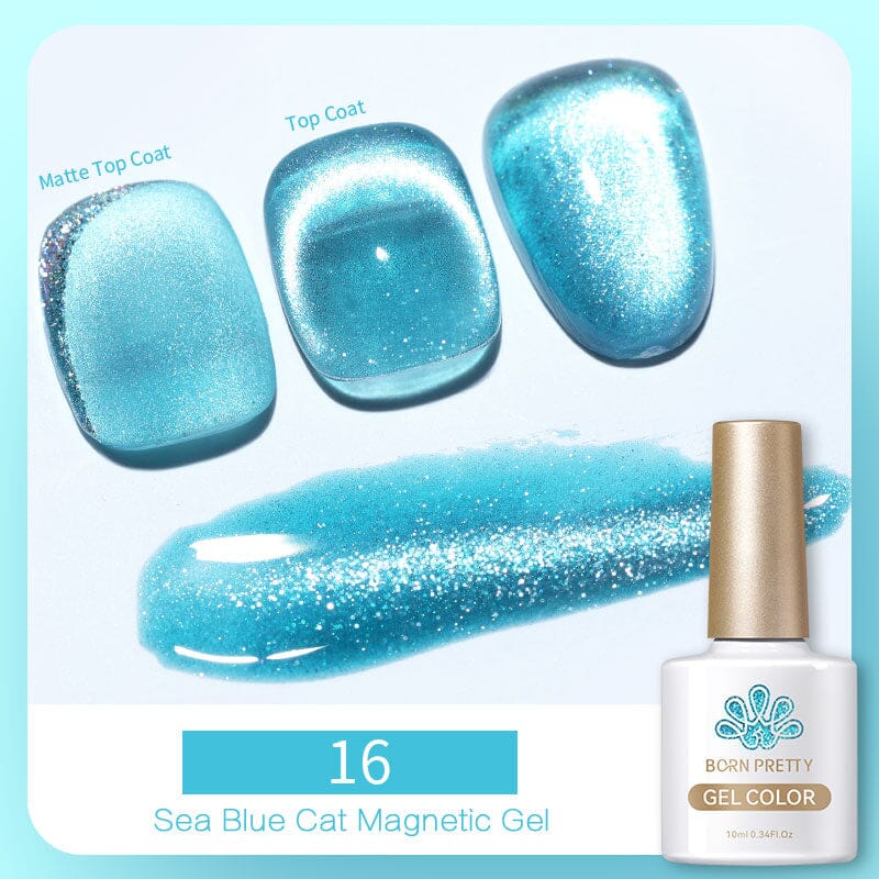 Sea Blue Cat Magnetic Gel 10ml 16 Gel Nail Polish BORN PRETTY 