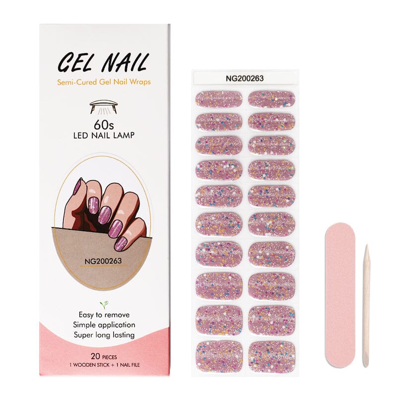 20 Tips Semi Cured Gel Nail Strips Nail Sticker BORN PRETTY NG200263 