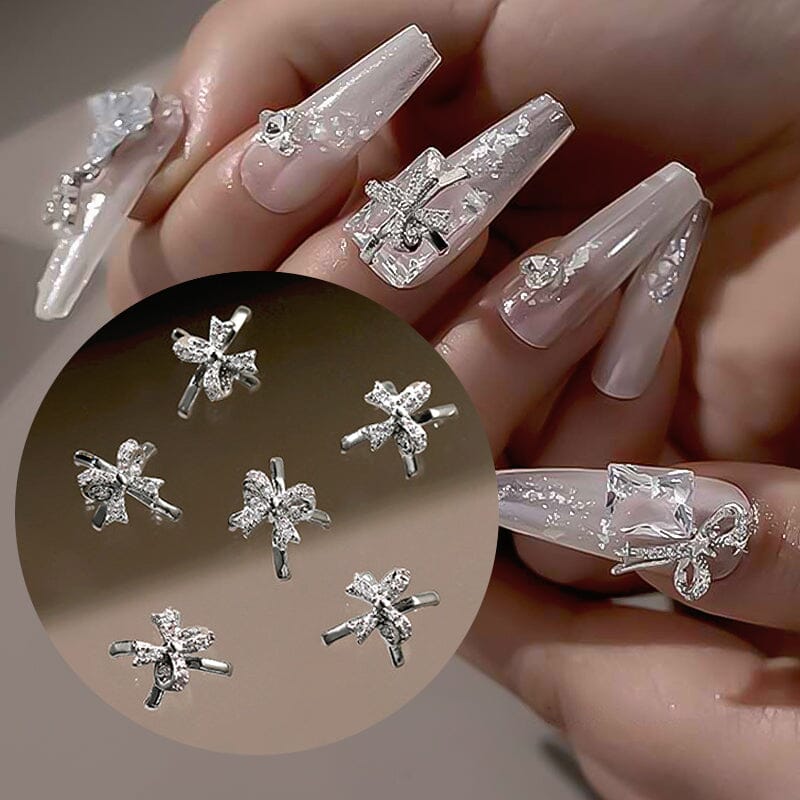 Silver Alloy Butterfly Bowknot Charm Rhinestones Nail Decoration No Brand 