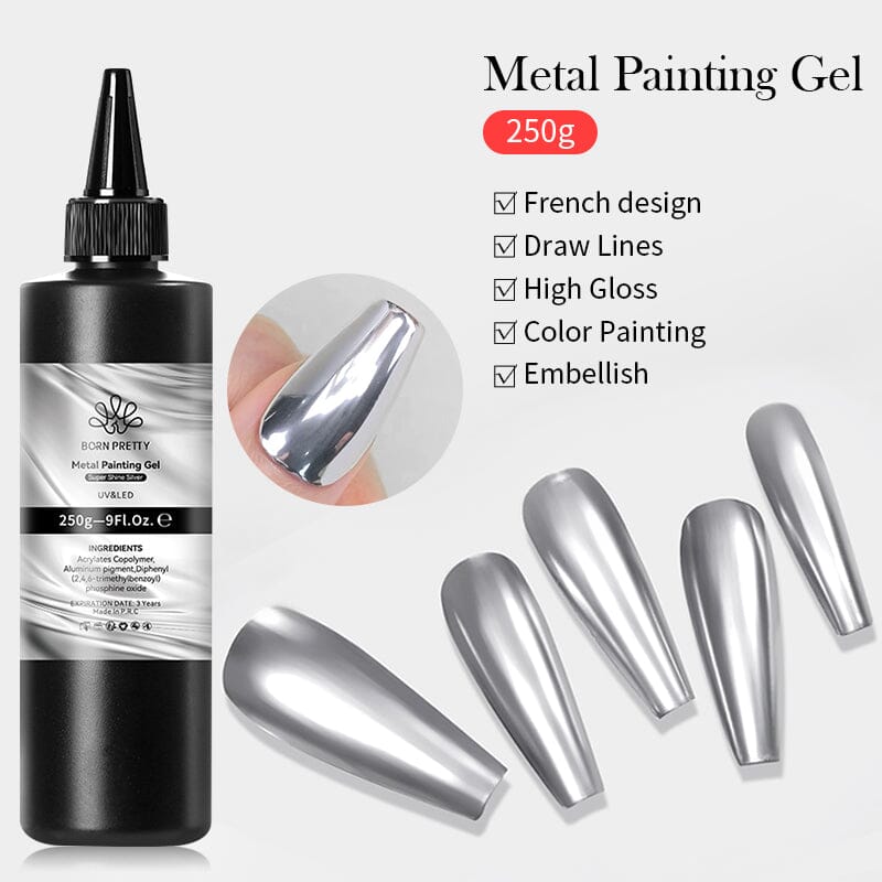 Super Shine Silver Metal Painting Gel 250g Gel Nail Polish BORN PRETTY 
