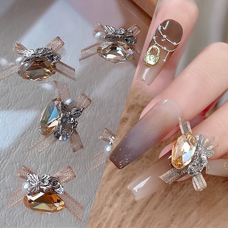 Sparkling Handmade Butterfly Lace Nail Crystal Pile Rhinestones Nail Decoration No Brand 