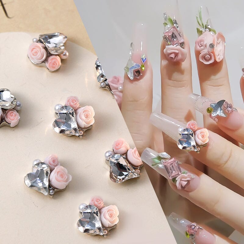 Handmade Rose Pearl Metal Crystal Nail Charms Nail Decoration No Brand 