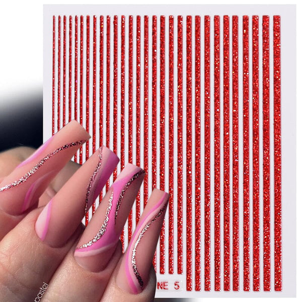 Red Glitter Line Nail Sticker DIY Nails BORN PRETTY 