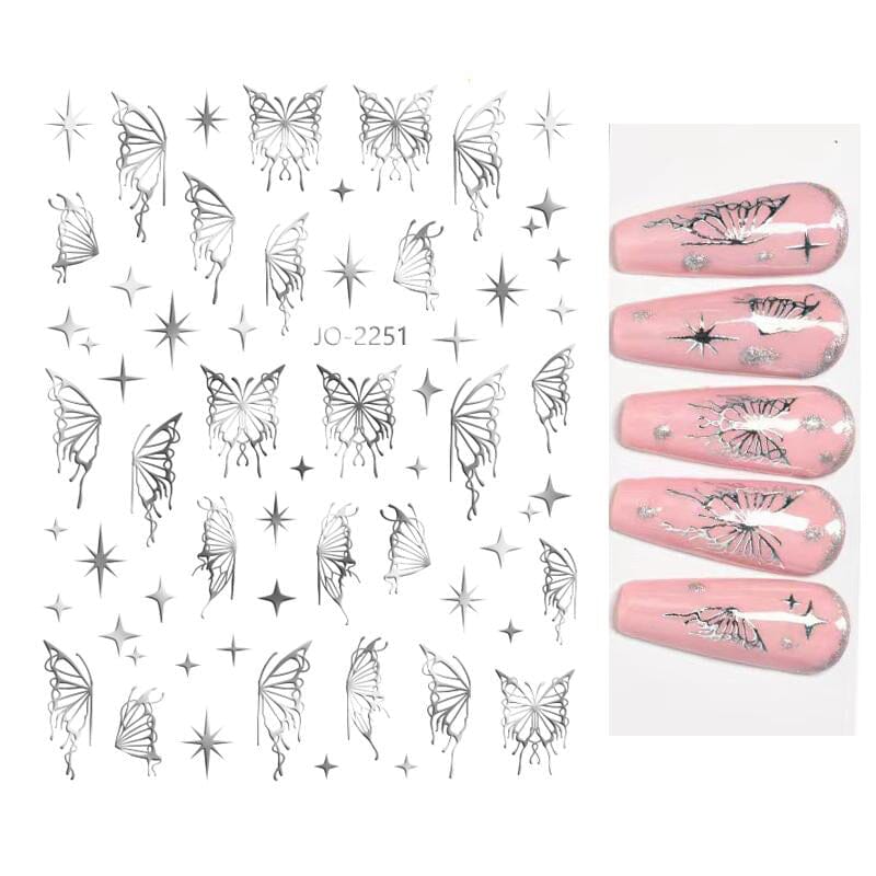 Silver Butterfly 3D Nail Sticker JO-2251 DIY Nails BORN PRETTY 