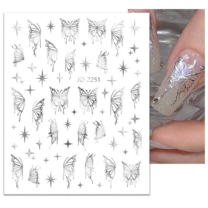 Silver Butterfly 3D Nail Sticker JO-2251 DIY Nails BORN PRETTY 
