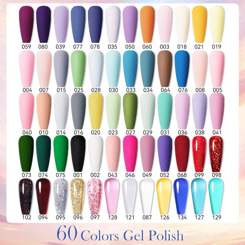 15ml 60 Color Gel with 6pcs Base Top Coat Set 02 Gel Nail Polish BORN PRETTY 