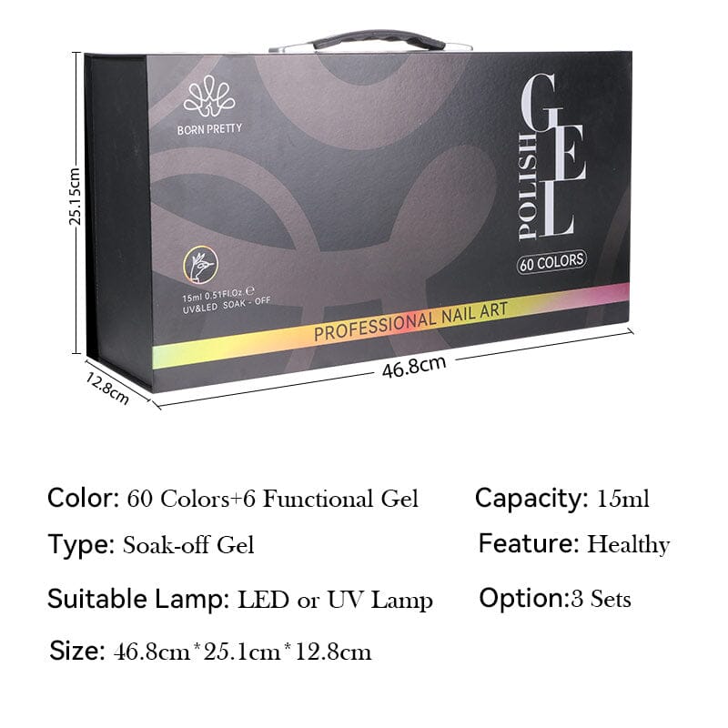 15ml 60 Color Gel with 6pcs Base Top Coat Gel Nail Polish BORN PRETTY 