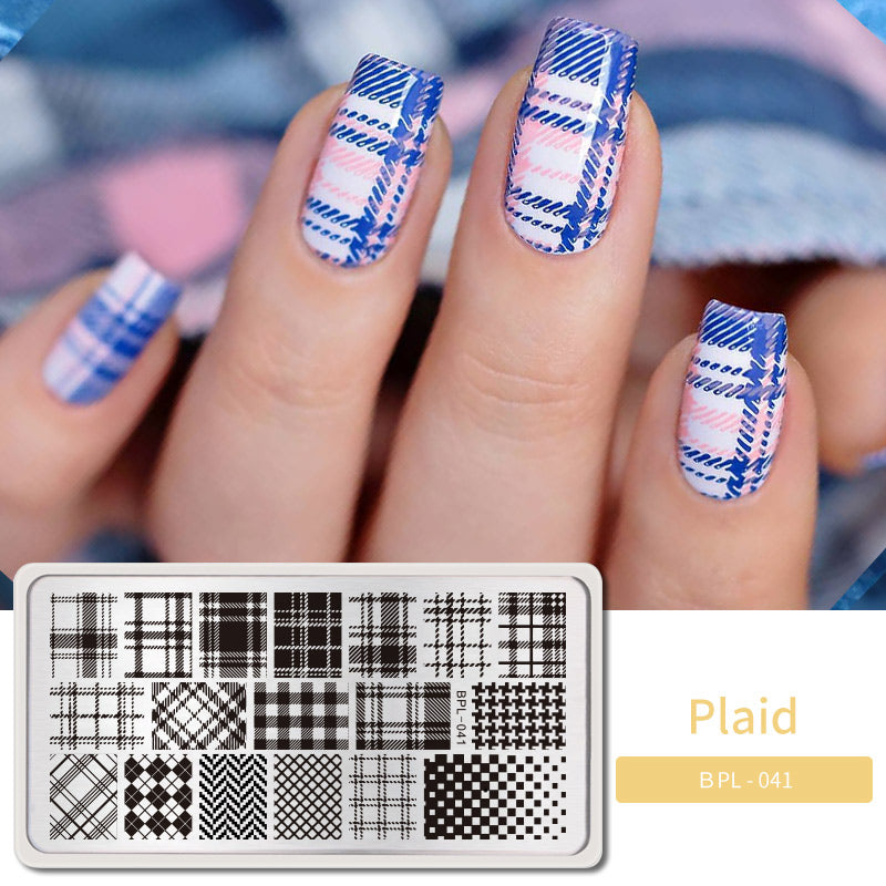 Rectangle Nail Stamping Plate Checked Design Image Plaid BP-L041 Stamping Nails BORN PRETTY 