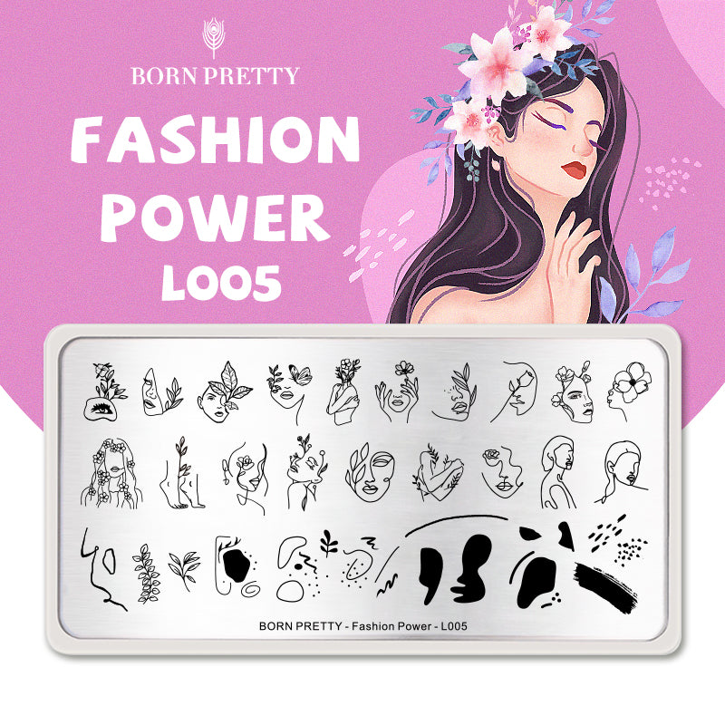 BORN PRETTY Rectangle Nail Stamping Plate Stainless Steel Fashion Power - L005 Stamping Nails BORN PRETTY 