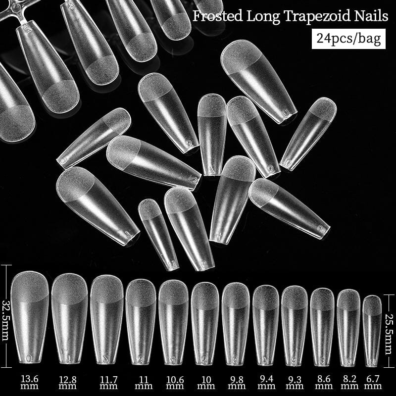 24pcs False Nail Tips Nail Tools BORN PRETTY 02 - Full Frosted Long Trapezoid Nails 