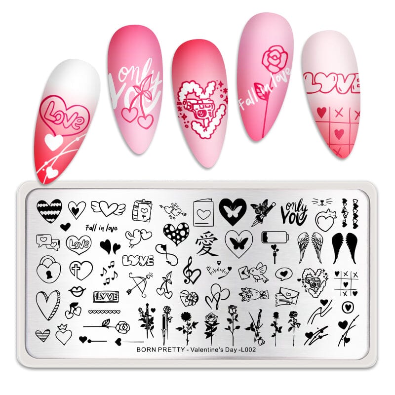 Valentine's Day Series Heart Pattern Rectangle Nail Stamping Plate L002 Stamping Nail BORN PRETTY 