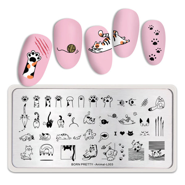 BORN PRETTY Rectangle Nail Stamping Plate Cute Cats Animal - L003 Stamping Nails BORN PRETTY 