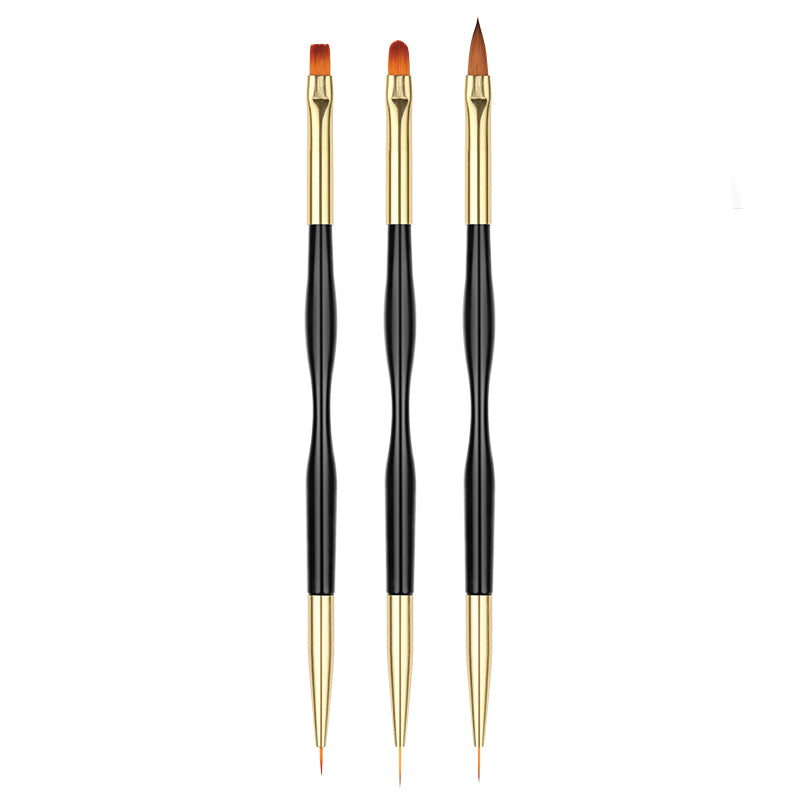 3Pcs Dual Ended Nail Art Brushes Set Acrylic Carving Liner Painting UV Gel Brush Nail Tools BORN PRETTY 
