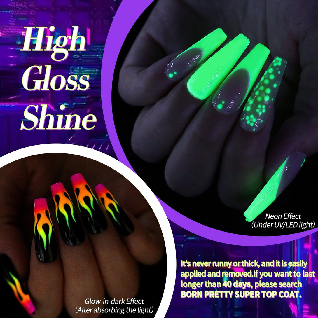 Fluorescent Glow-in-dark Gel 6 Colors 10ml Gel Nail Polish BORN PRETTY 