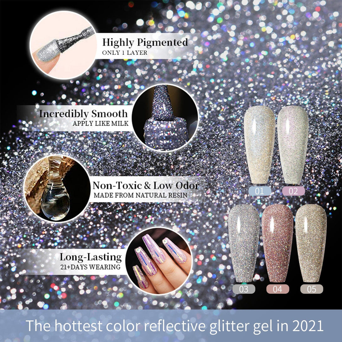 TRUBUTY - 62 x 15ML Solid Color Gel Polish Reflective Glitter Gel Cat Magnetic Gel with Base Top Coat Gel Nail Polish BORN PRETTY 