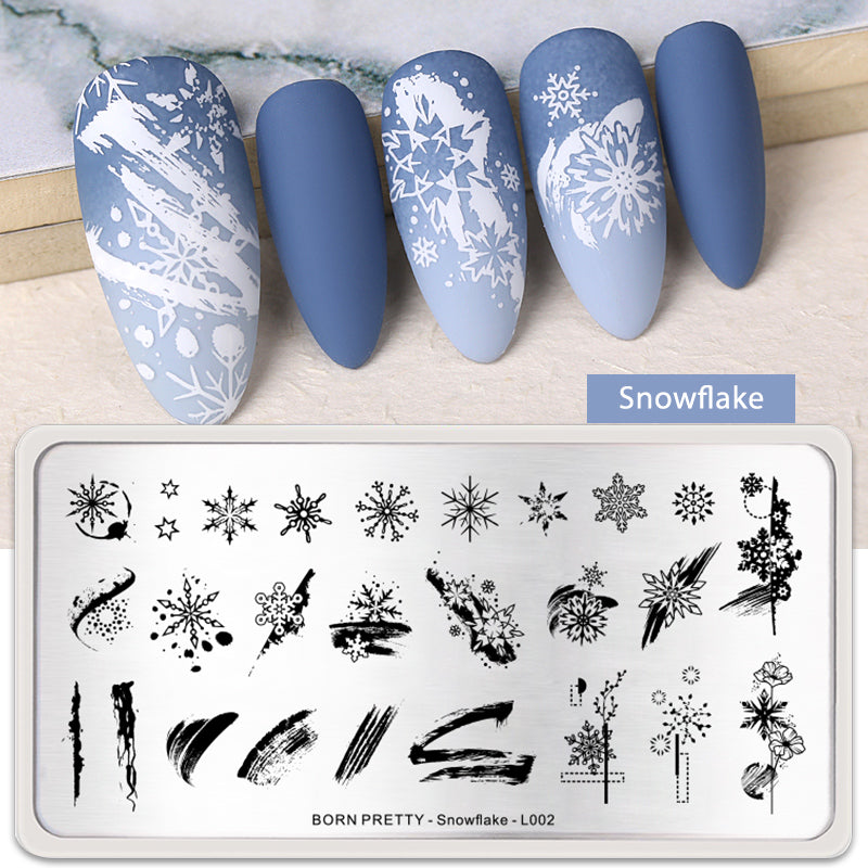 Rectangle Nail Stamping Plate Winter Line Pattern Snowflake - L002 Stamping Nails BORN PRETTY 
