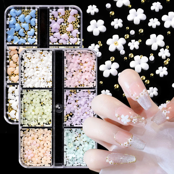 Resin Flowers Heart Colorful UV Color Change Nail Decoration with Gold Beads Manicure Accessory Nail Tools BORN PRETTY 