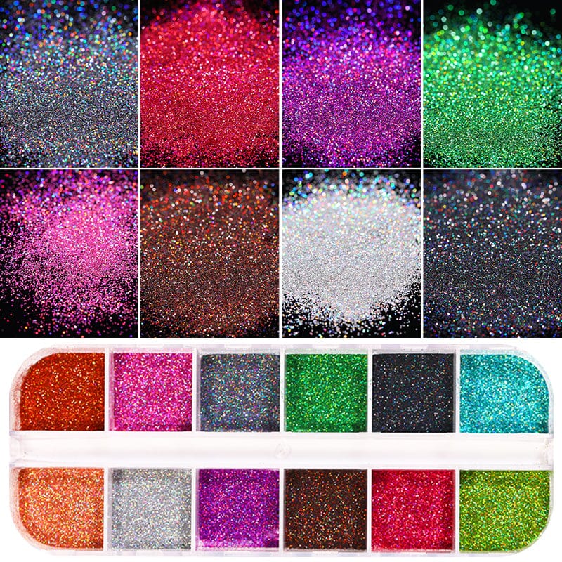 12 Colors Holographic Glitter Nail Powder Nail Powder BORN PRETTY 