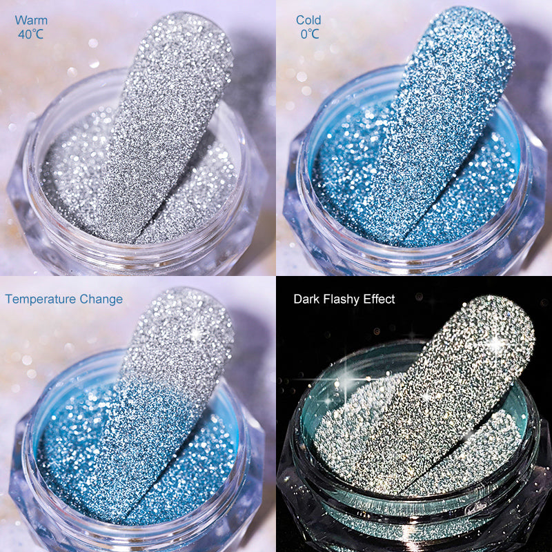 6 Bottles of Reflective Nail Glitter Powder, Nails DIY Bright Nail