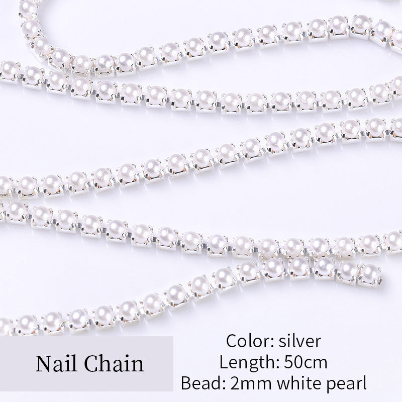 50cm Nail Chain Rhinestones DIY Nails BORN PRETTY 07-silver 2mm white pearl 