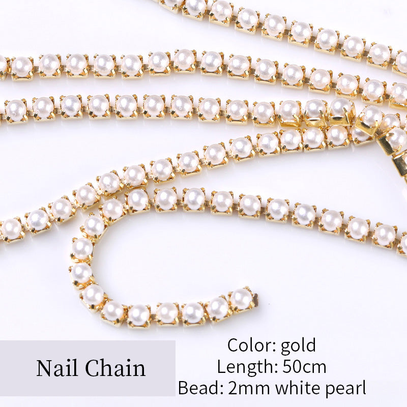 50cm Nail Chain Rhinestones DIY Nails BORN PRETTY 08-gold 2mm white pearl 