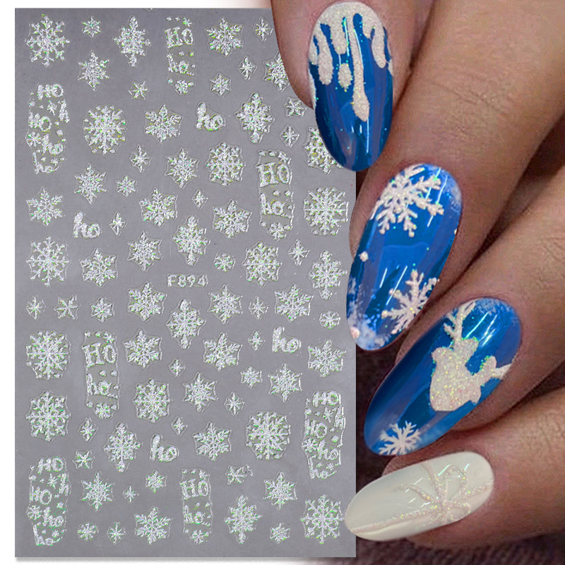 White Glitter Snowflakes Nail Sticker Decals DIY Nails BORN PRETTY 