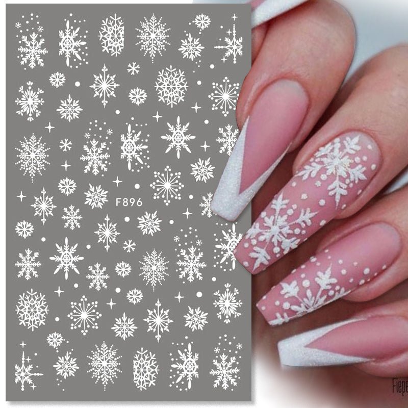 4Pcs Christmas White Snowflakes Winter - 3D Nail Stickers DIY Nails BORN PRETTY 