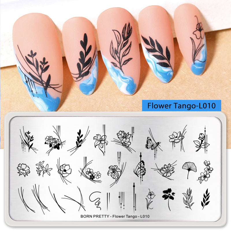 BORN PRETTY Rectangle Nail Stamping Plate Butterfly Flower Pattern Flower Tango - L010 Stamping Nails BORN PRETTY 