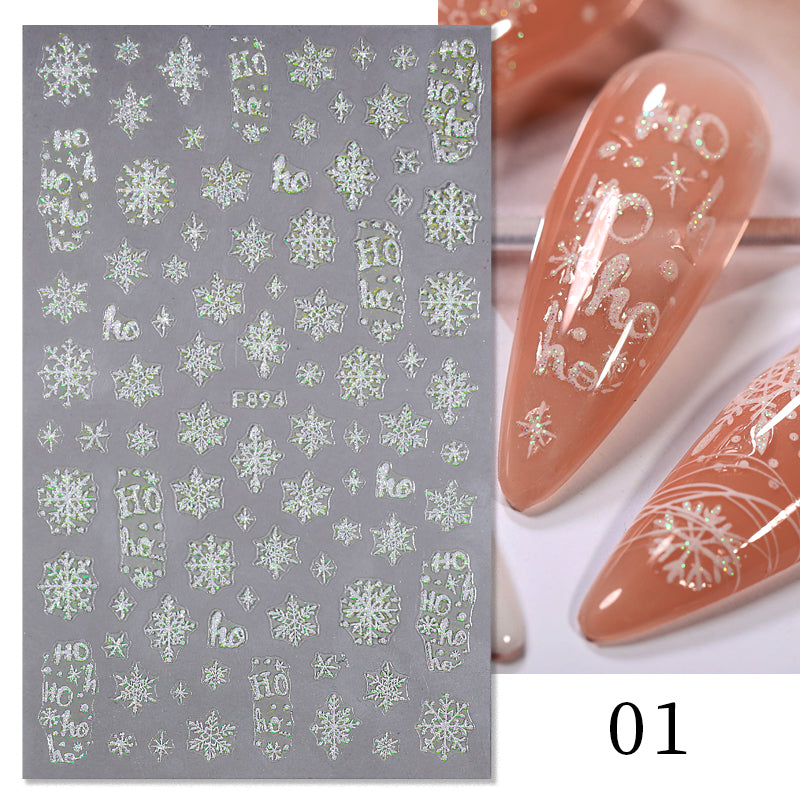 White Glitter Snowflakes Nail Sticker Decals DIY Nails BORN PRETTY 01 