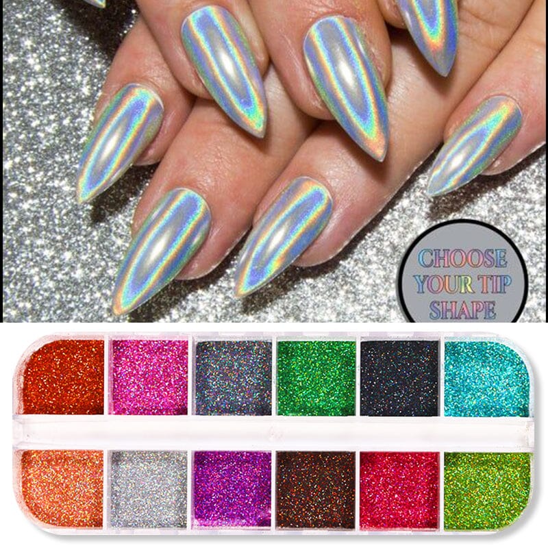12 Colors Holographic Glitter Nail Powder Nail Powder BORN PRETTY 